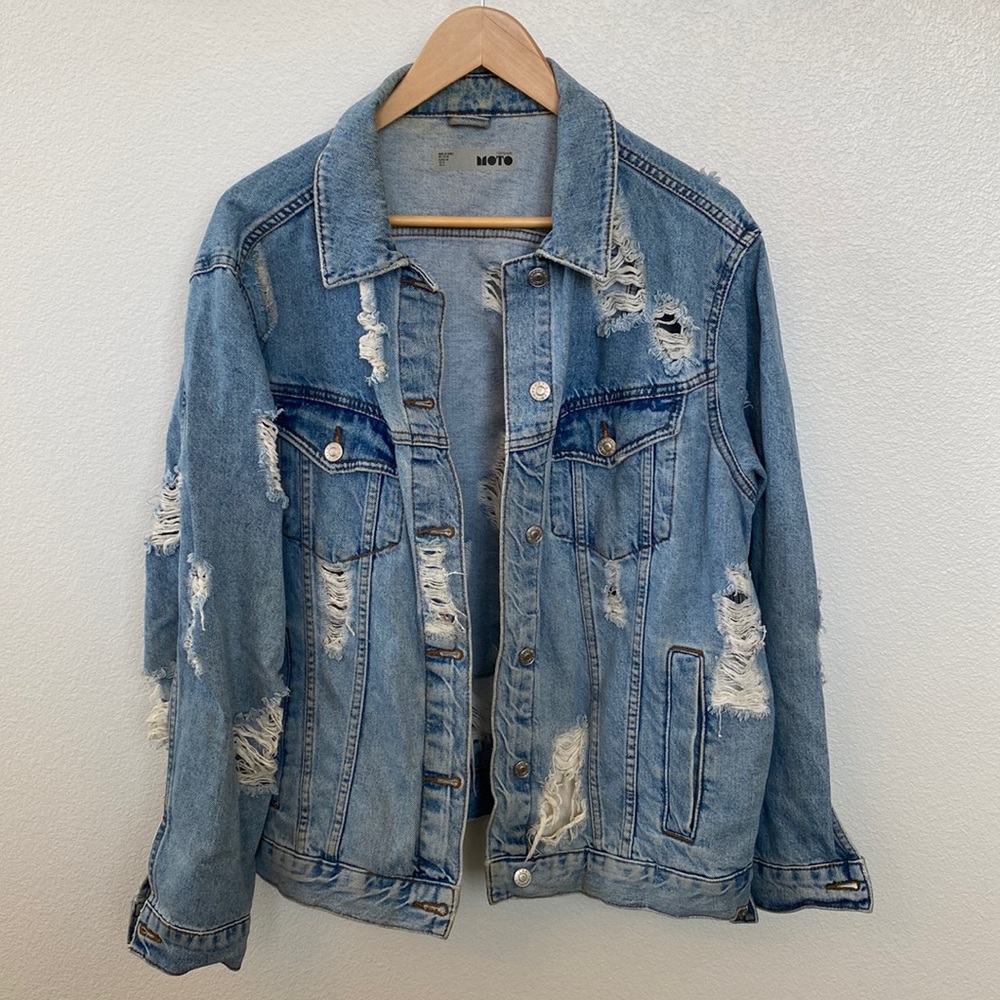 Topshop Moro distressed oversized denim jacket